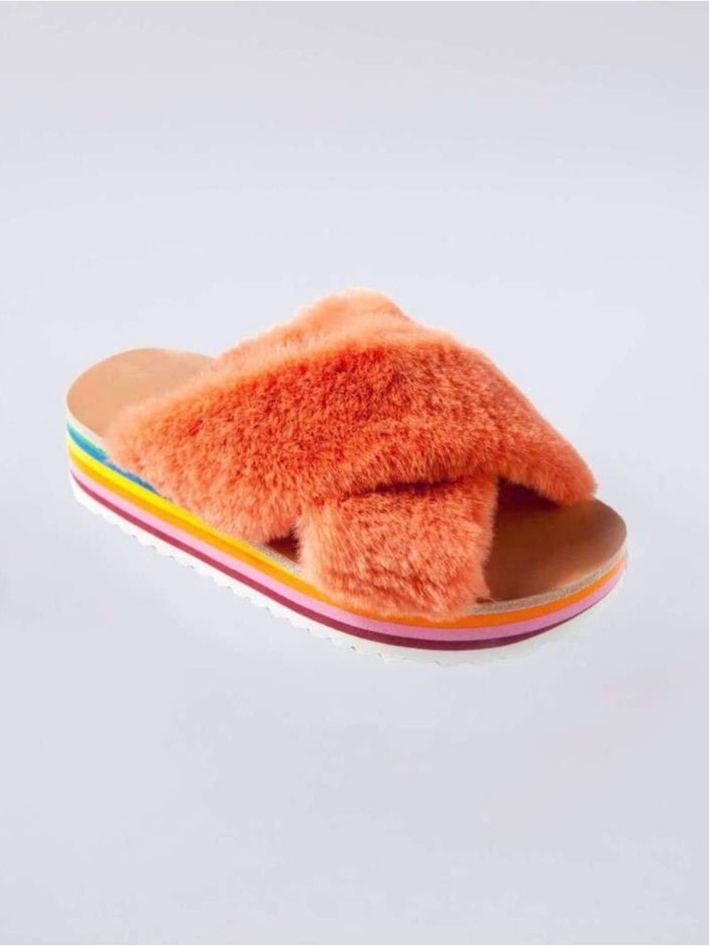 Maison Mangostan Rainbow Fuzzy Slip On Sandals Equivalent of US Size 1